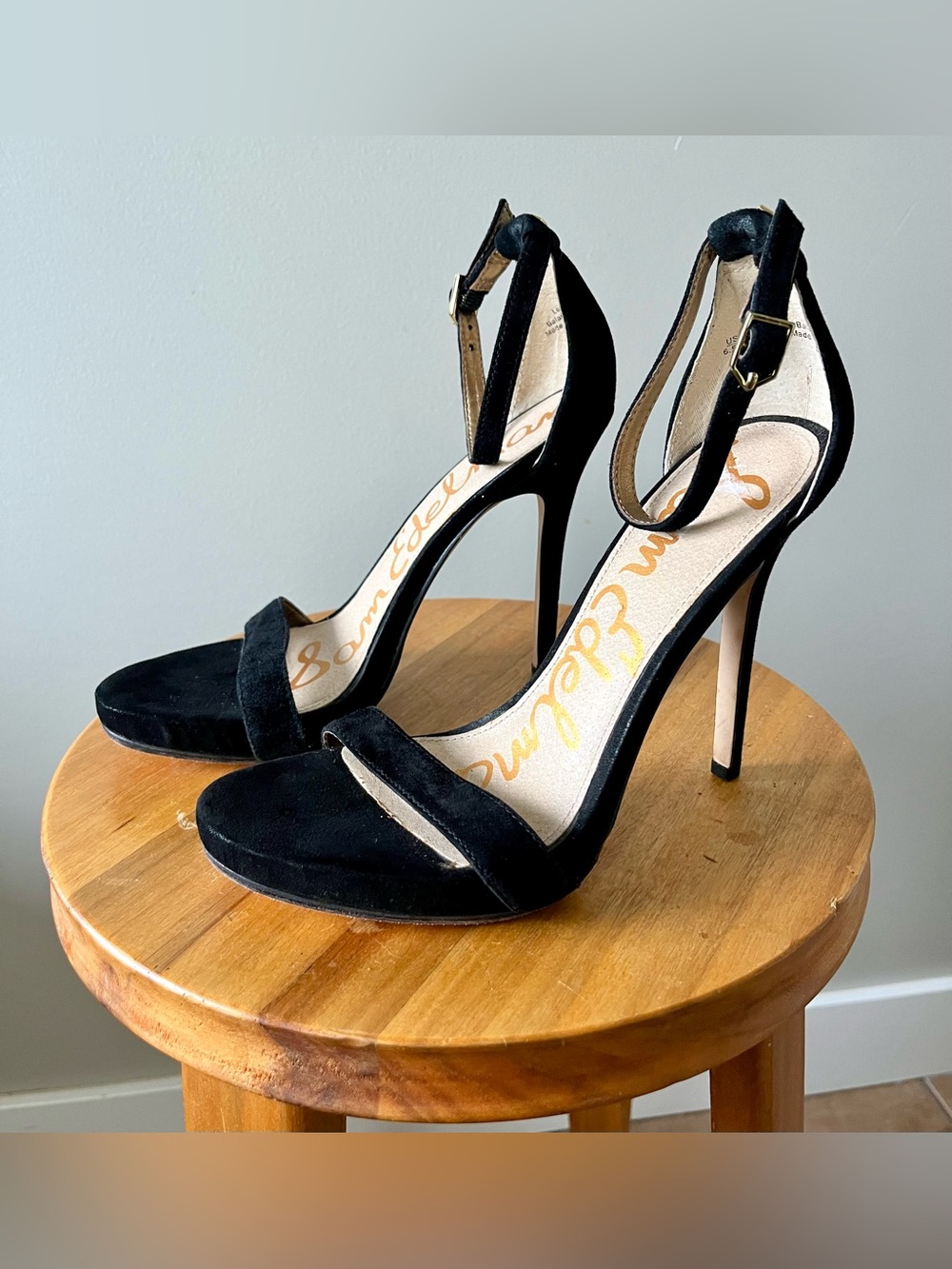 Sam Edelman Black Suede Ankle-Strap Stiletto Eleanor Heels Size 6.5 -Going Out